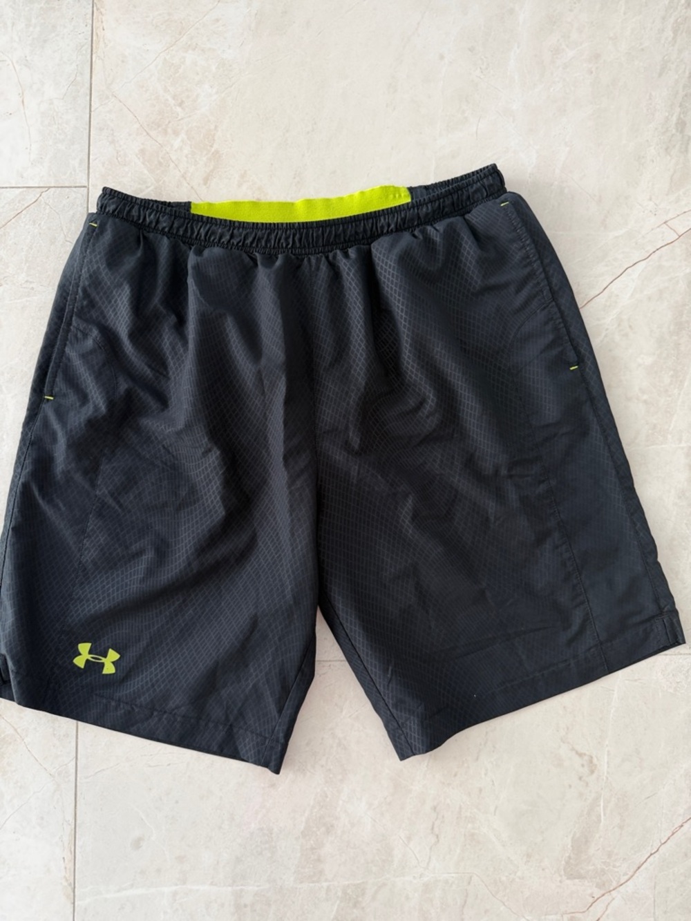 Under Armour Men’s Black Athletic Shorts with Lime Accents